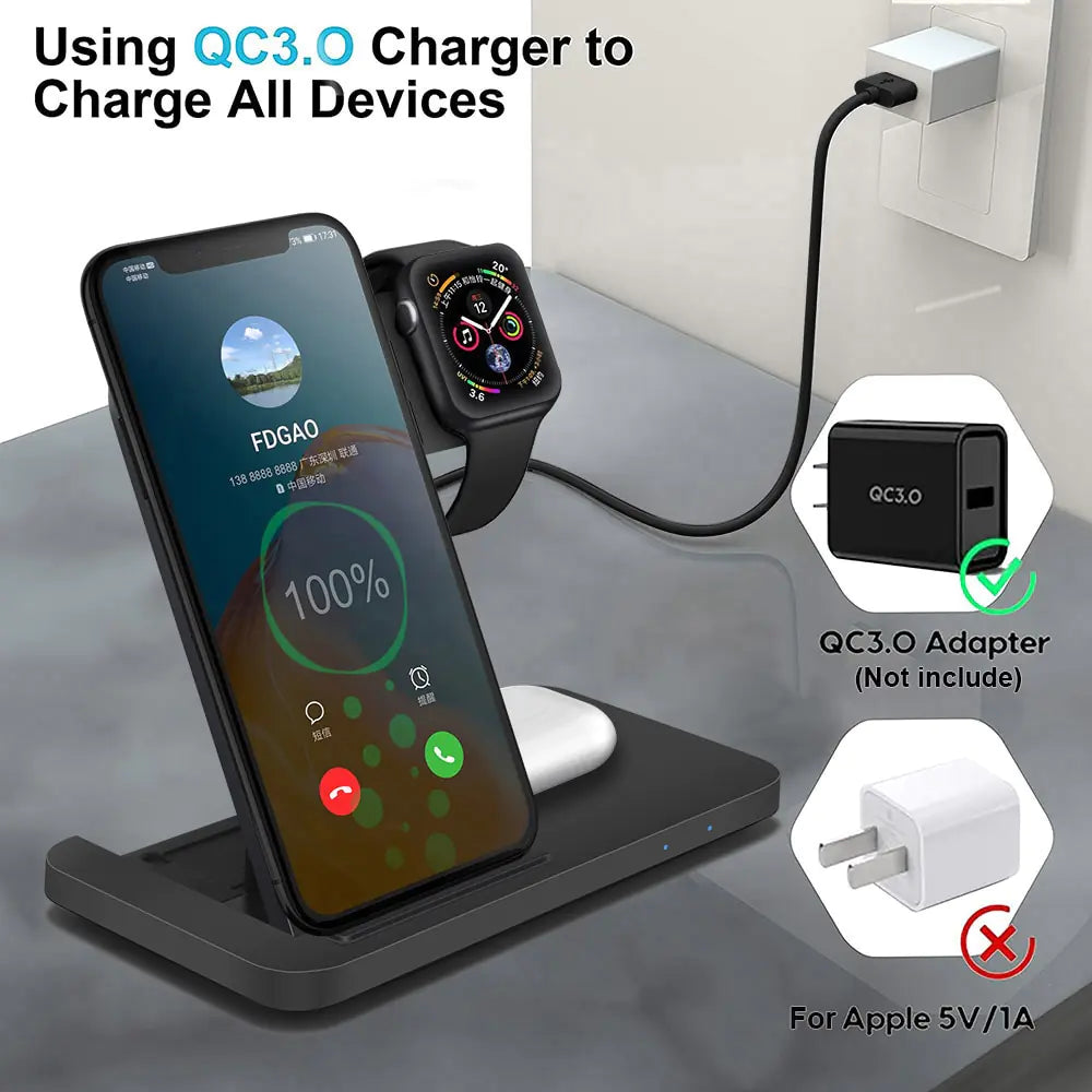 3in1 Wireless Fast Charger Dock Station Pi-Mart