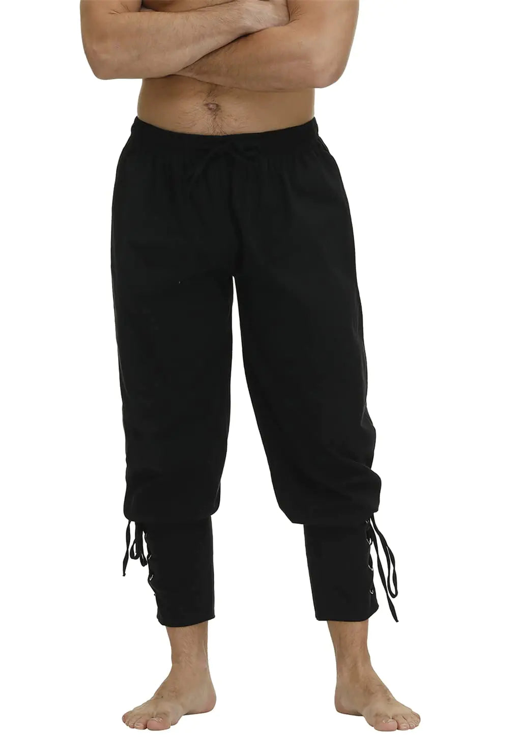 Mens Pirate Pants Ankle Banded Cuff Renaissance Pants Medieval Viking Navigator Pirate Costume Trousers Gothic Pants Black 3X-Large