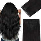 DOORES Clip in Hair Extensions Human Hair 16 inch 130g 7pcs Natural Black Virgin Human Hair Clip in Extensions Human Hair Extensions Invisi Edge Clip in Natural Hair Extensions Pi-Mart