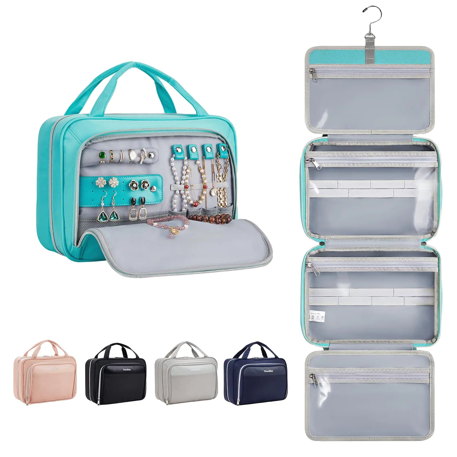 OlarHike Toiletry Bag,Large Size Waterproof Hanging Bags, Makeup Jewelry 3 in 1 Essentials Travel Packing Organizers, Fulled-Sized Family Pack, Shampoo, Conditioner, Brushes Set (Black) Large Black Pi-Mart
