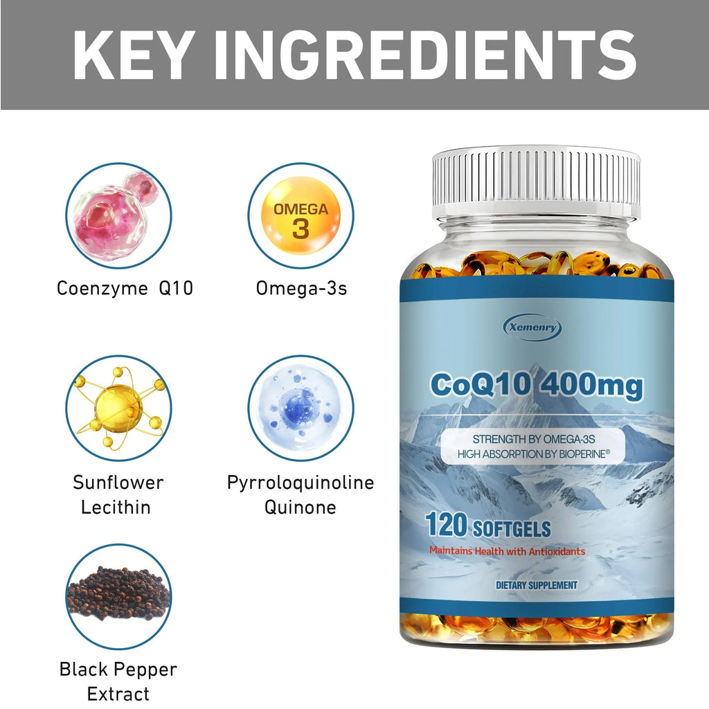 CoQ10 400mg - Supports Energy Production, Heart, Cardiovascular Health, Promotes Blood Circulation, Antioxidant - 120 Capsules Lootquake LLC
