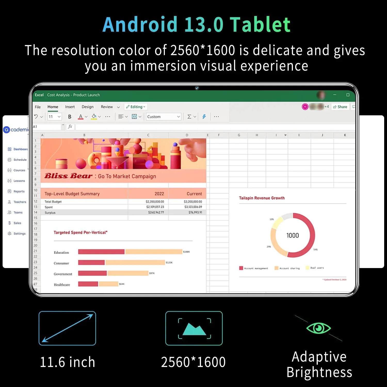 2024 New 5G Tablet 11.6 inch Android 13.0 Phablet MTK6797 16GB RAM 1TB ROM Tablet PC Dual Cameras Dual sim card Wifi Type-c Lootquake LLC