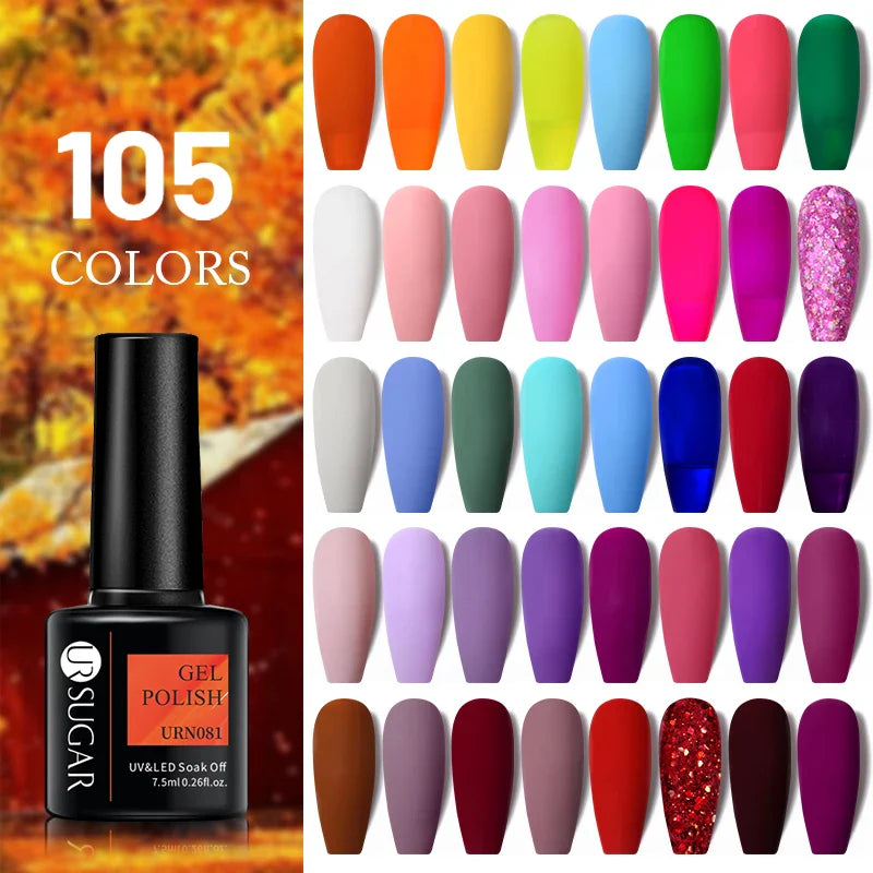 URSUGAR 7.5ml Solid Color Gel Polsih Classic Matte Glossy DIY Nail Art Trendy Reflective Glitter Nail Gel UV LED Soak Off Lootquake LLC