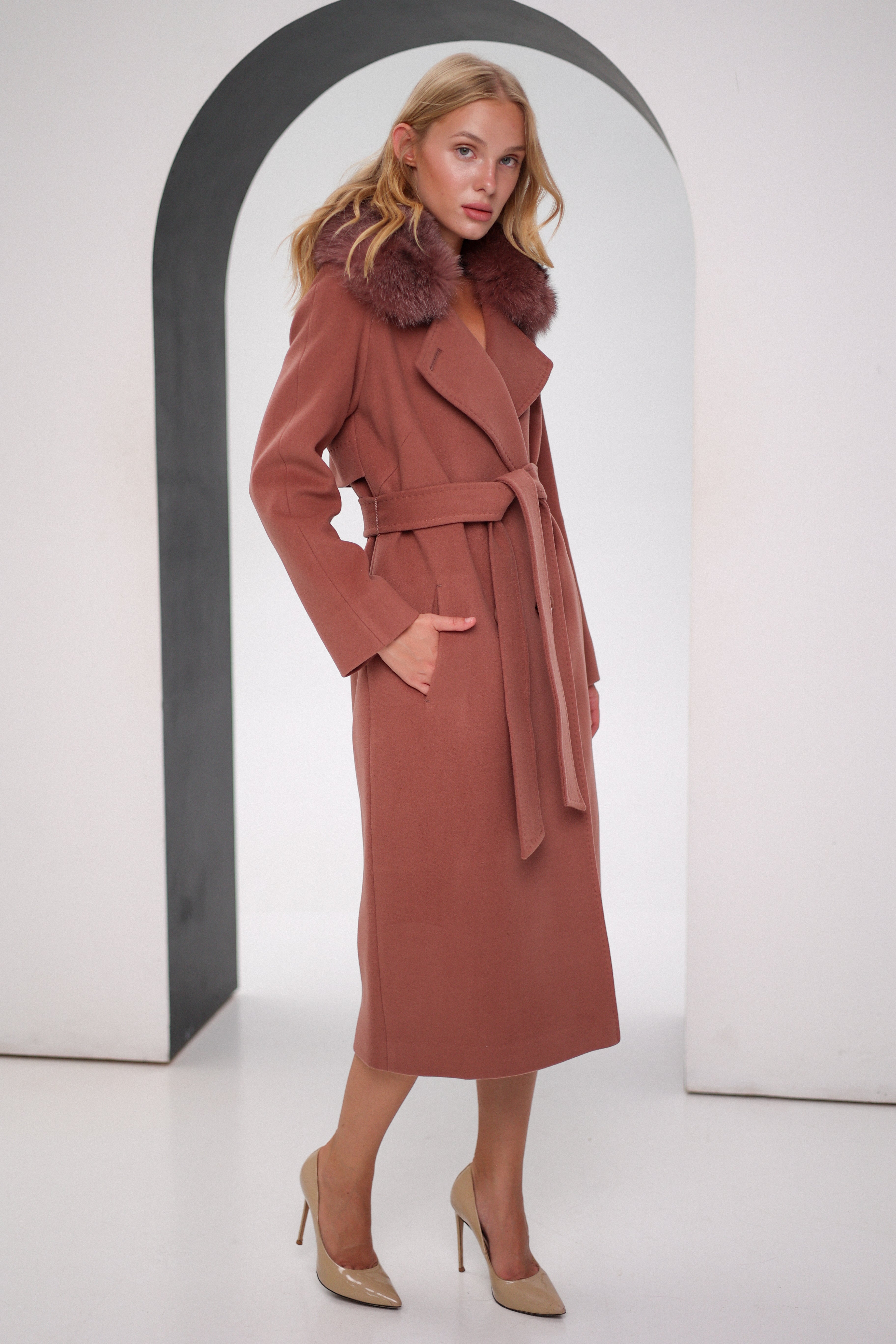 Genuine Polar Fox Cashmere Wool Back Zipper Coat - SJB-DIAMOND ELITES