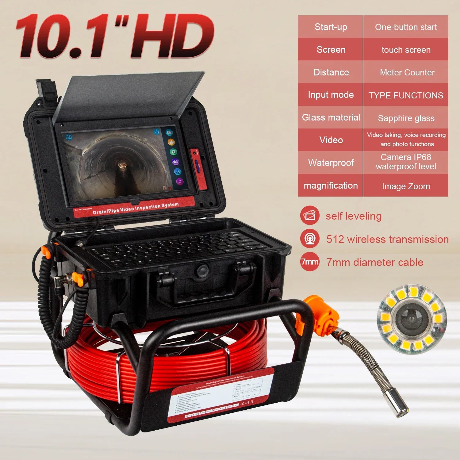 Pipe Inspection Camera 10.1inch1080P Screen,SYANSPAN Sewer Endonscope Self-Leveling 512HZ Sonde/Transmitter Meter Counter 30/50M Lootquake LLC