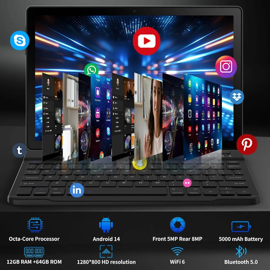 A10L 10 Inch Android Tablet 12GB RAM 64GB ROM IPS HD Touch Screen with Keyboard Case Mouse Stylus 8 in 1 Tablet Kit Lootquake LLC