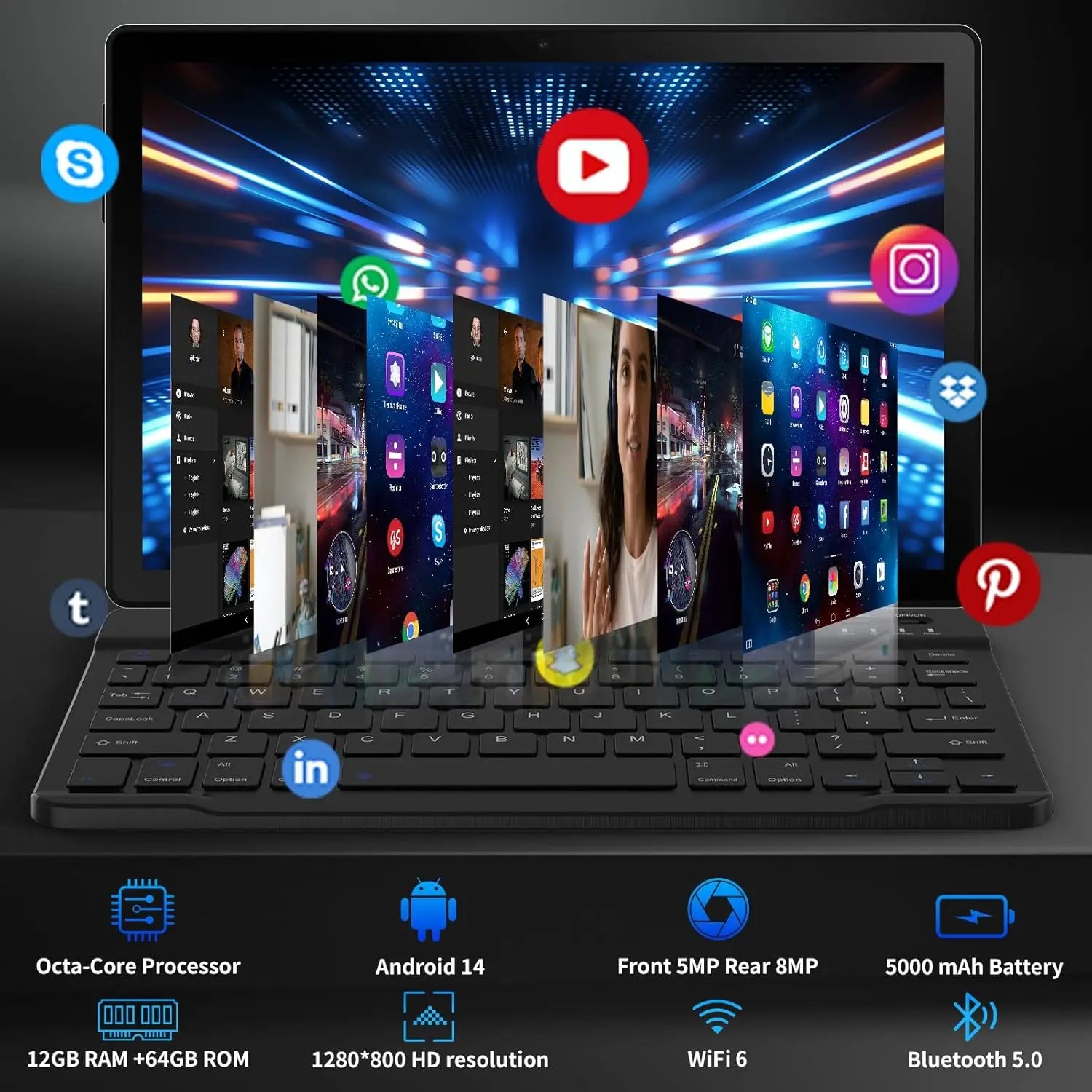 A10L 10 Inch Android Tablet 12GB RAM 64GB ROM IPS HD Touch Screen with Keyboard Case Mouse Stylus 8 in 1 Tablet Kit Lootquake LLC