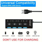 USB 2.0 Hub 5Gbps High Speed Multi USB Ports Power Adapter Expander LED USB 4/7 Ports Splitter With Switch For Laptop Computer