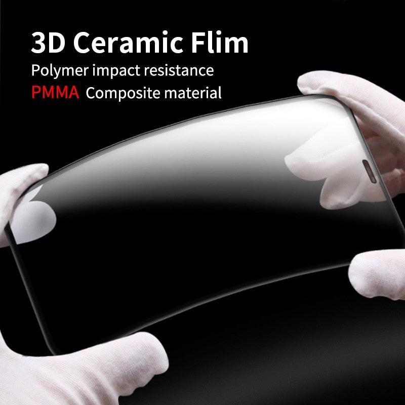 3PCS 100D Ceramic Protective Glass For iPhone 14 13 12 Mini 11 Pro XR XS Max X 8 7 Plus SE 2020 Soft Screen Protector Film Series Tempered Glass Screen Protector Stevvex
