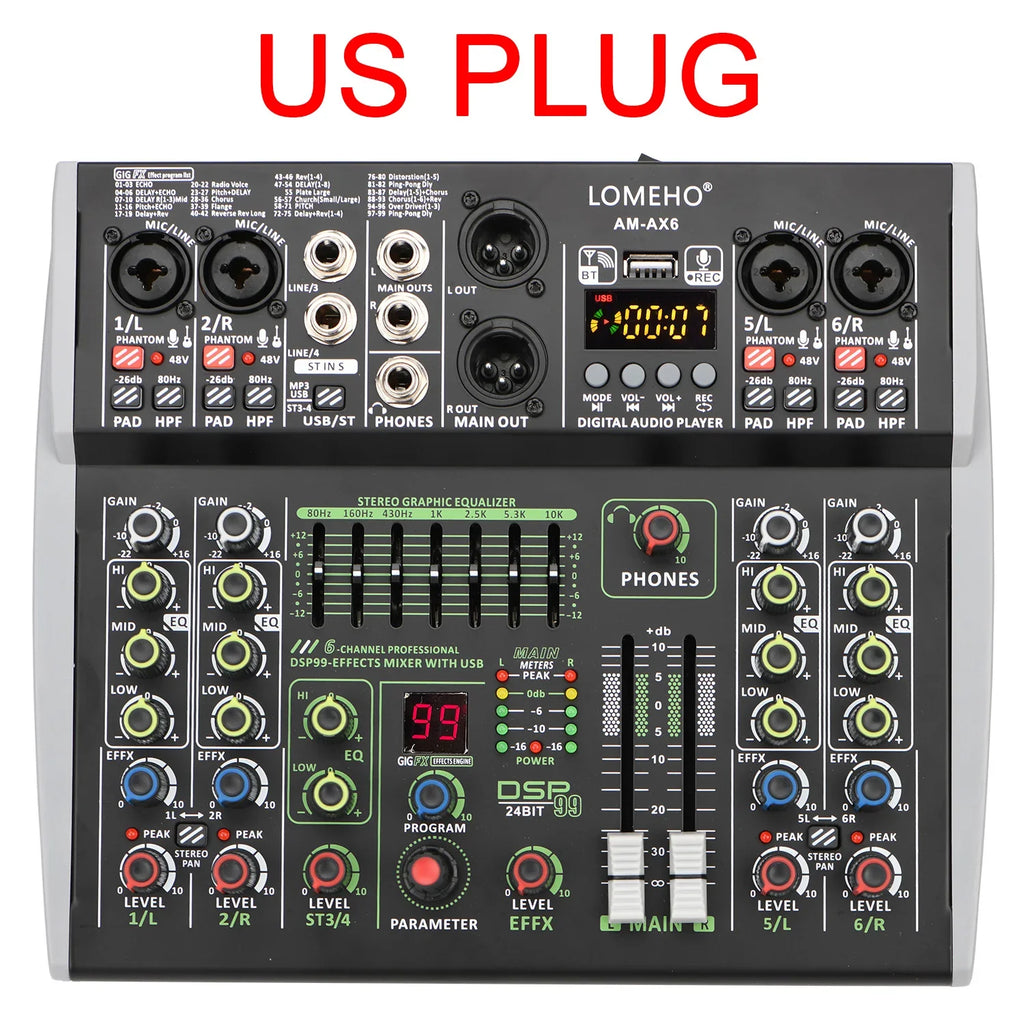 99 DSP Effects Mixing Console Podcast Mini 4/6 Channels Sound Audio Mixer Individual 48V Bluetooth USB PC Play Record AM-AX4/6 Lootquake LLC