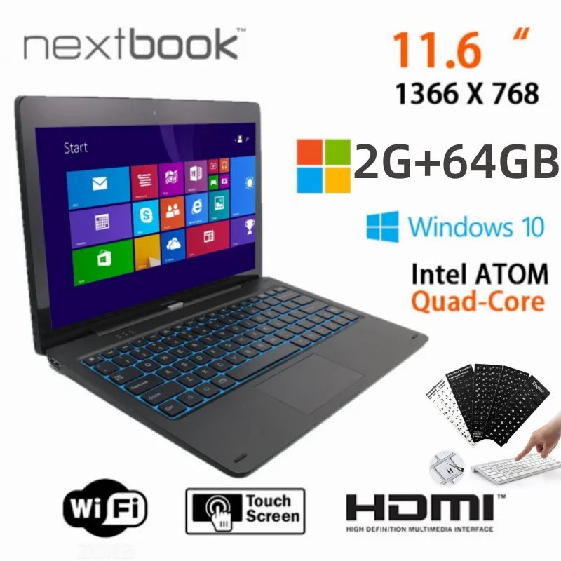 2025 New 2GB+64GB 11.6 Inch Windows 10 Tablet With Docking Keyboard 1366*768 IPS x5-8300 CPU HDMI-Compatible WIFI Quad Core