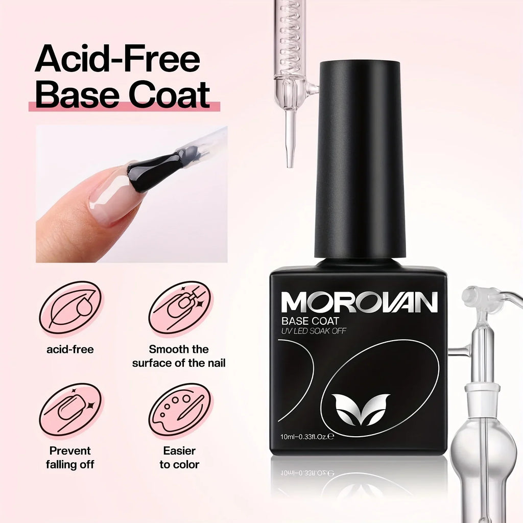 Morovan Gel Base Top Coat-Soak Off Gel Nail Polish ideal for beginners offers long-lasting UV glossy shine Perfect for home use Lootquake LLC