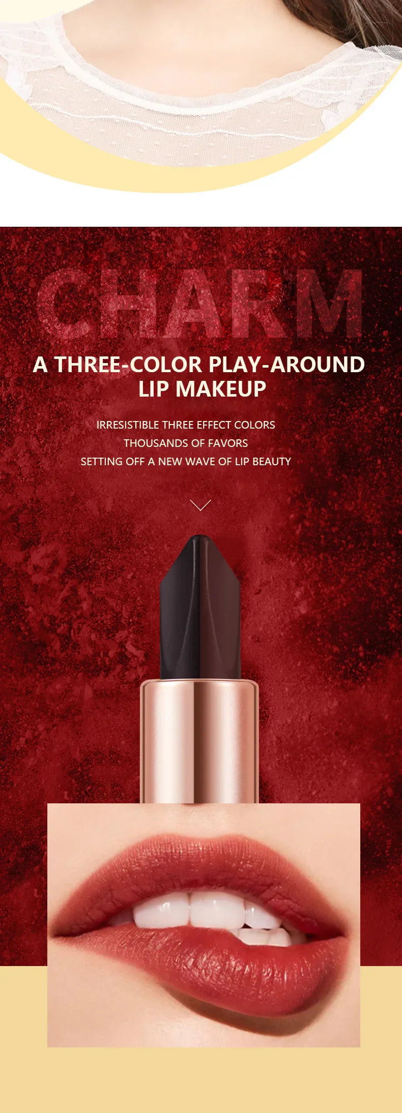Ocheal Satin-Like Color-Holding Tri-Color Lipstick  Waterproof Long Lasting Liquid Lipstick Tint Moisturizing Tear Off Lip Stain Lootquake LLC