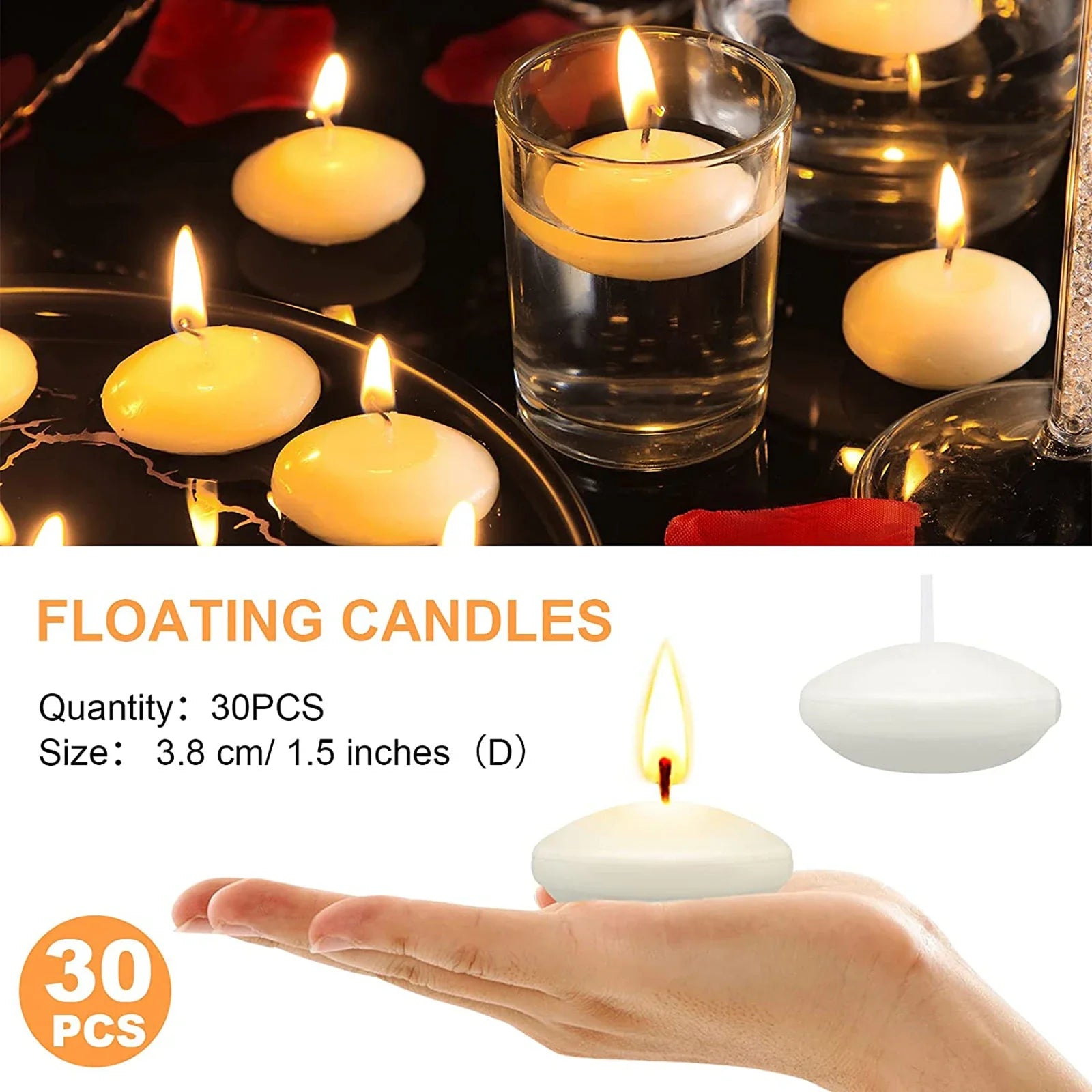 30Pcs Romantic Unscented Floating Candles DIY Round Decor Party Supplies for Dinners Anniversary Weddings Valentines Events Lootquake LLC