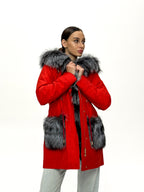 Roma Genuine Silver Fox Fur Rabbit Fur Insulated Parka in Red Alaska® Outerwear Company
