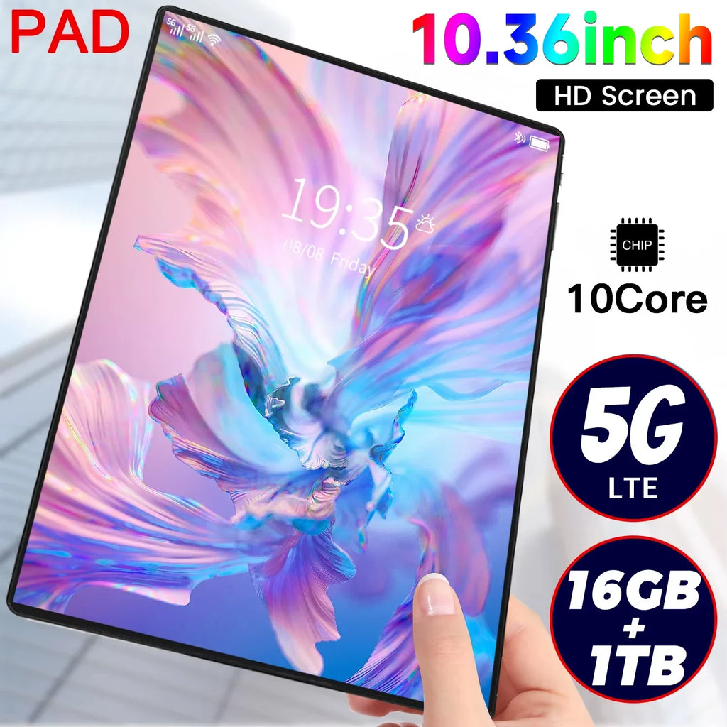 2025 5G New 10.36Inch Tablet Android 16GB RAM 1TB ROM Android 13.0 12000mAh Battery 16MP 32MP 10 Core Dual Sim Network Bluetooth Lootquake LLC