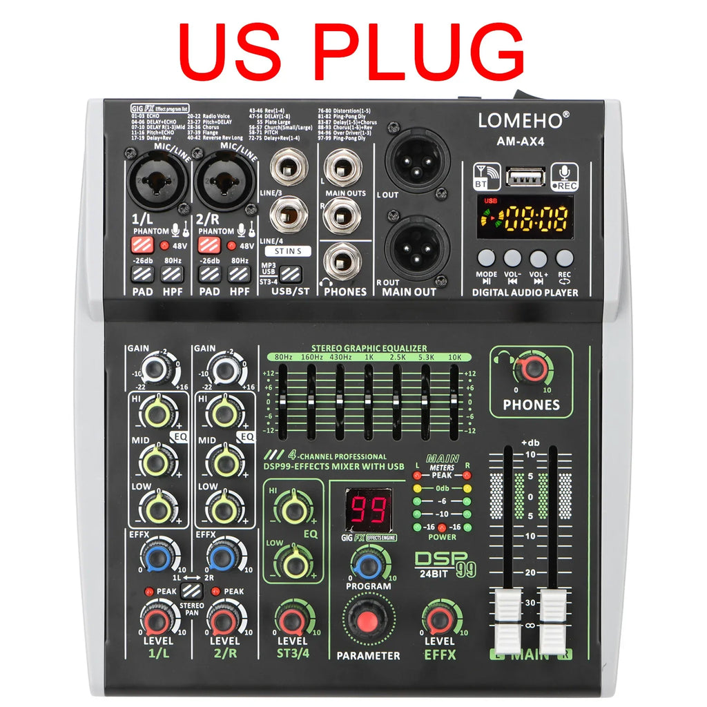 99 DSP Effects Mixing Console Podcast Mini 4/6 Channels Sound Audio Mixer Individual 48V Bluetooth USB PC Play Record AM-AX4/6 Lootquake LLC