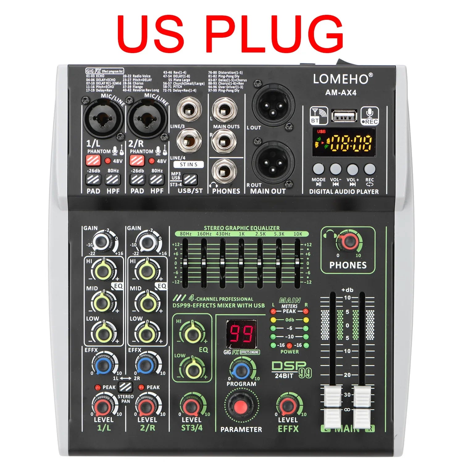99 DSP Effects Mixing Console Podcast Mini 4/6 Channels Sound Audio Mixer Individual 48V Bluetooth USB PC Play Record AM-AX4/6 Lootquake LLC