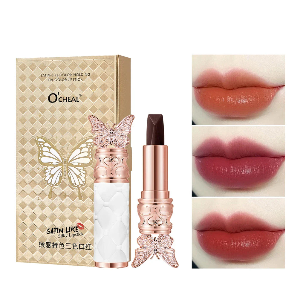 Ocheal Satin-Like Color-Holding Tri-Color Lipstick  Waterproof Long Lasting Liquid Lipstick Tint Moisturizing Tear Off Lip Stain Lootquake LLC