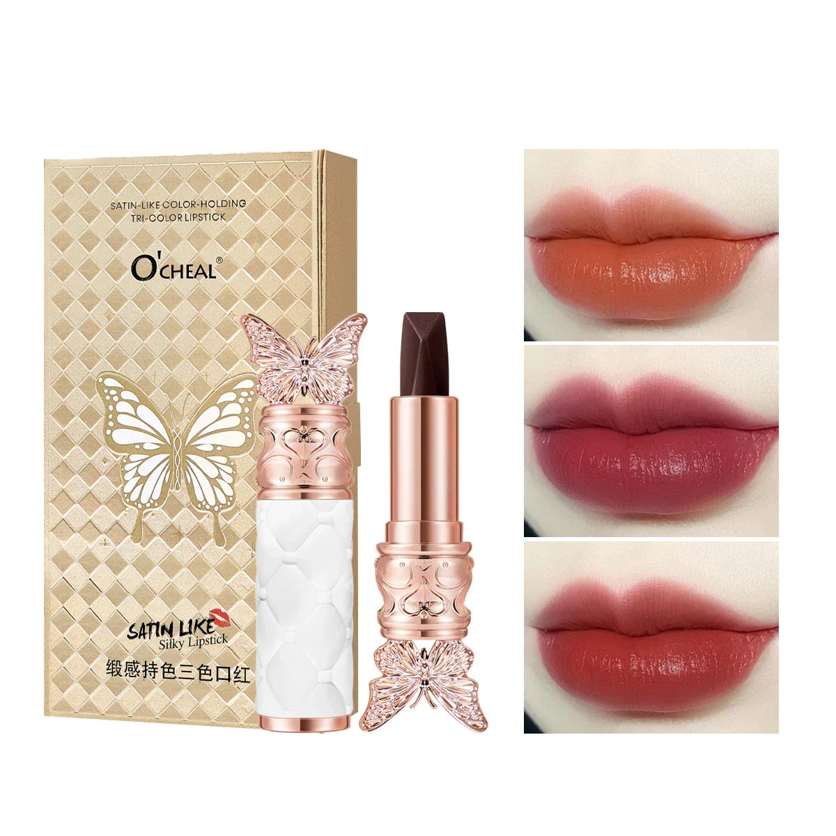 Ocheal Satin-Like Color-Holding Tri-Color Lipstick  Waterproof Long Lasting Liquid Lipstick Tint Moisturizing Tear Off Lip Stain Lootquake LLC