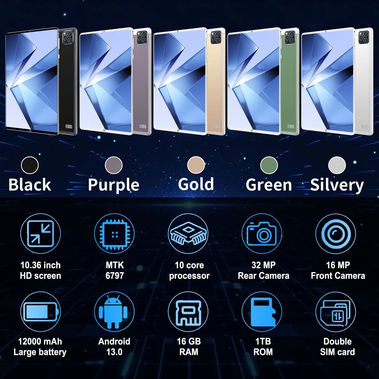 2025 Global Version 10.36 Inch Android 13.0 Tablet Android 16GB Ram 1TB Rom 16MP 32MP 12000mAh Network Bluetooth 5G WIFI Tablets Lootquake LLC