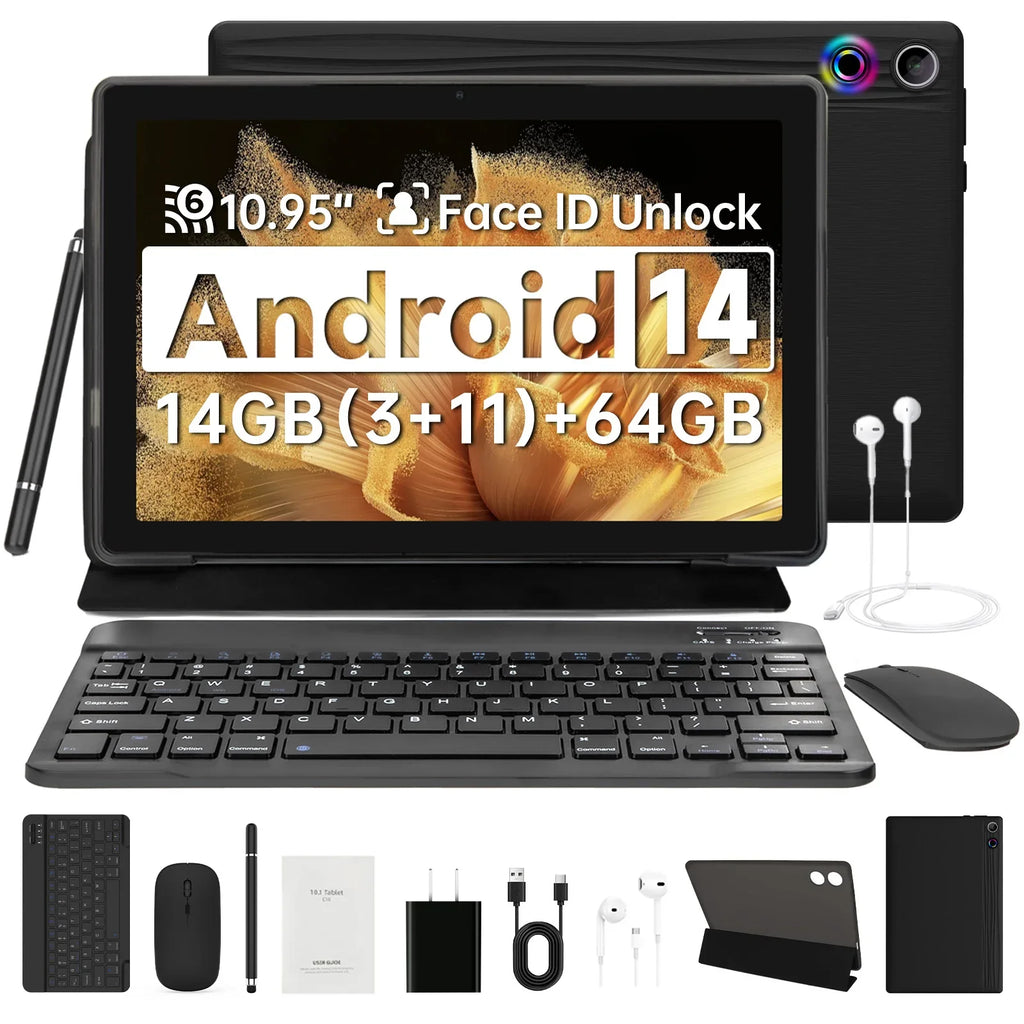 A7L 10.1 Inch Android14 Tablet 14GB RAM 64GB ROM Octa-Core Processor HD IPS WiFi Protective Case Pen Keyboard Mouse Headphone PC Lootquake LLC