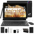 A7L 10.1 Inch Android14 Tablet 14GB RAM 64GB ROM Octa-Core Processor HD IPS WiFi Protective Case Pen Keyboard Mouse Headphone PC Lootquake LLC