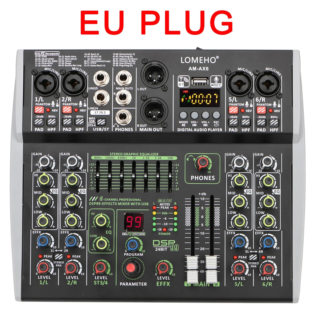 99 DSP Effects Mixing Console Podcast Mini 4/6 Channels Sound Audio Mixer Individual 48V Bluetooth USB PC Play Record AM-AX4/6 Lootquake LLC