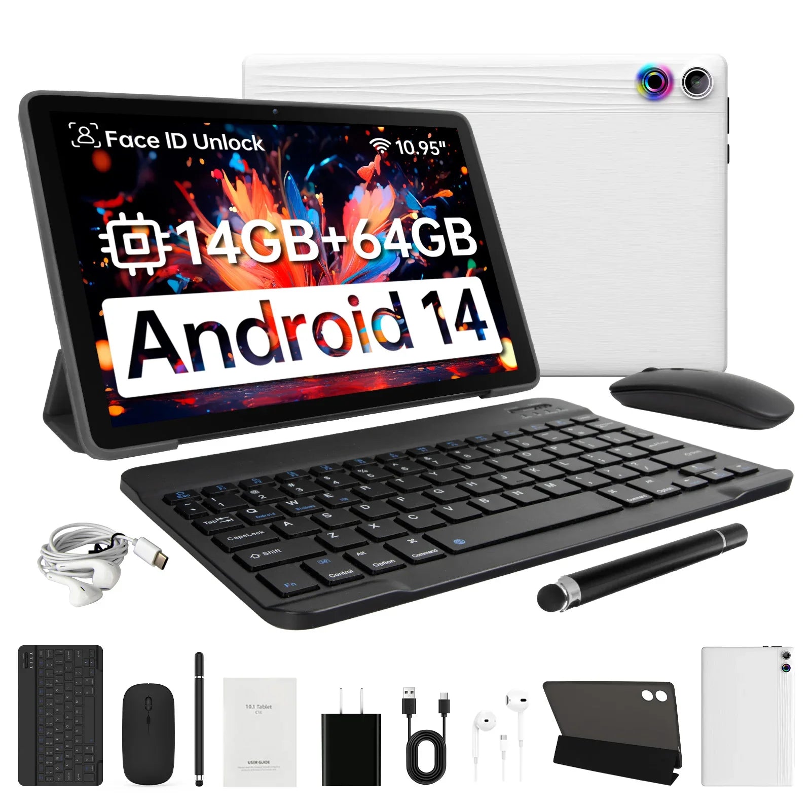 A7L 10.1 Inch Android14 Tablet 14GB RAM 64GB ROM Octa-Core Processor HD IPS WiFi Protective Case Pen Keyboard Mouse Headphone PC Lootquake LLC