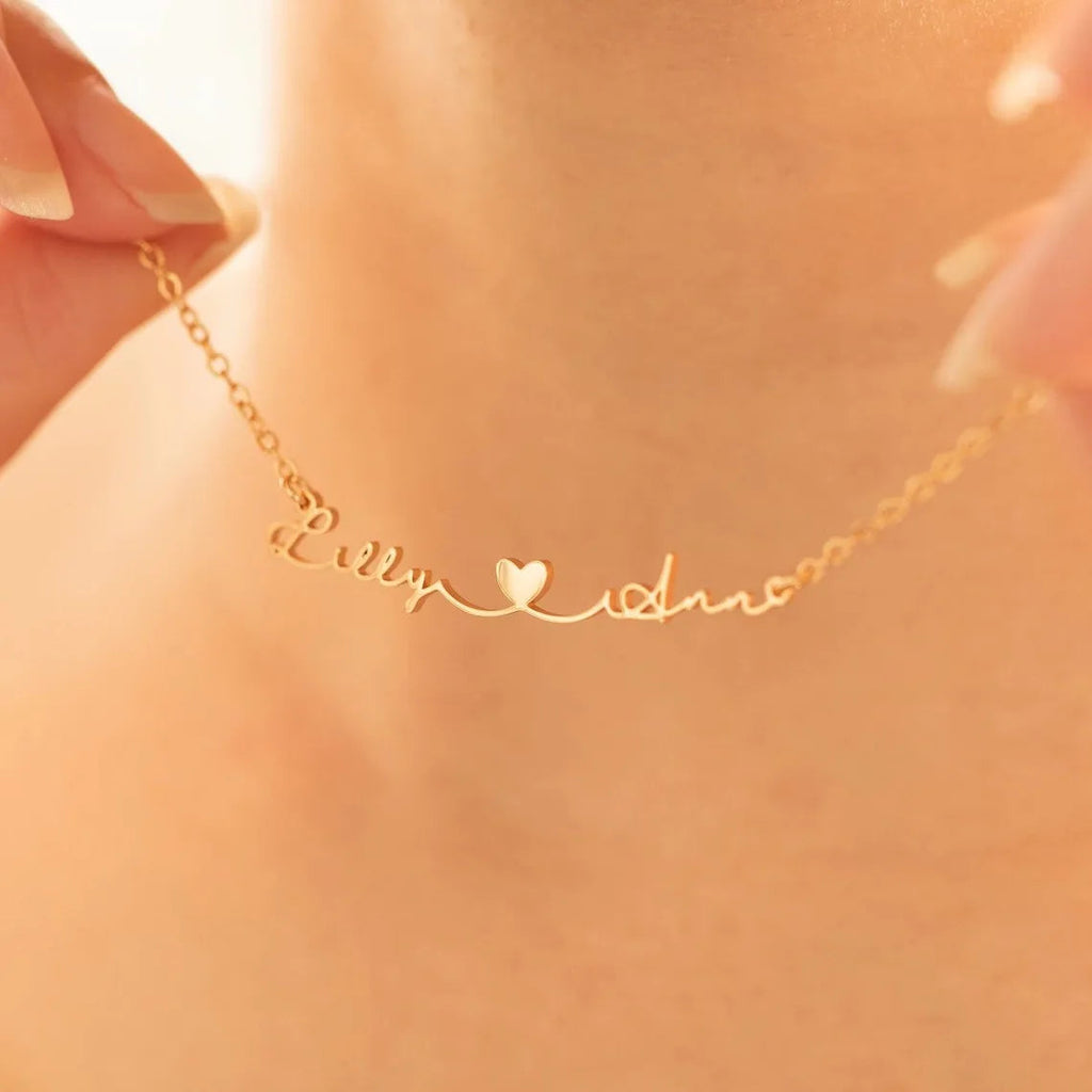  Personalized Two Name Necklace with Heart, Custom Couple Name Necklaces, Silver Letter Necklace for Women, Gifts For Couples, Lootquake LLC