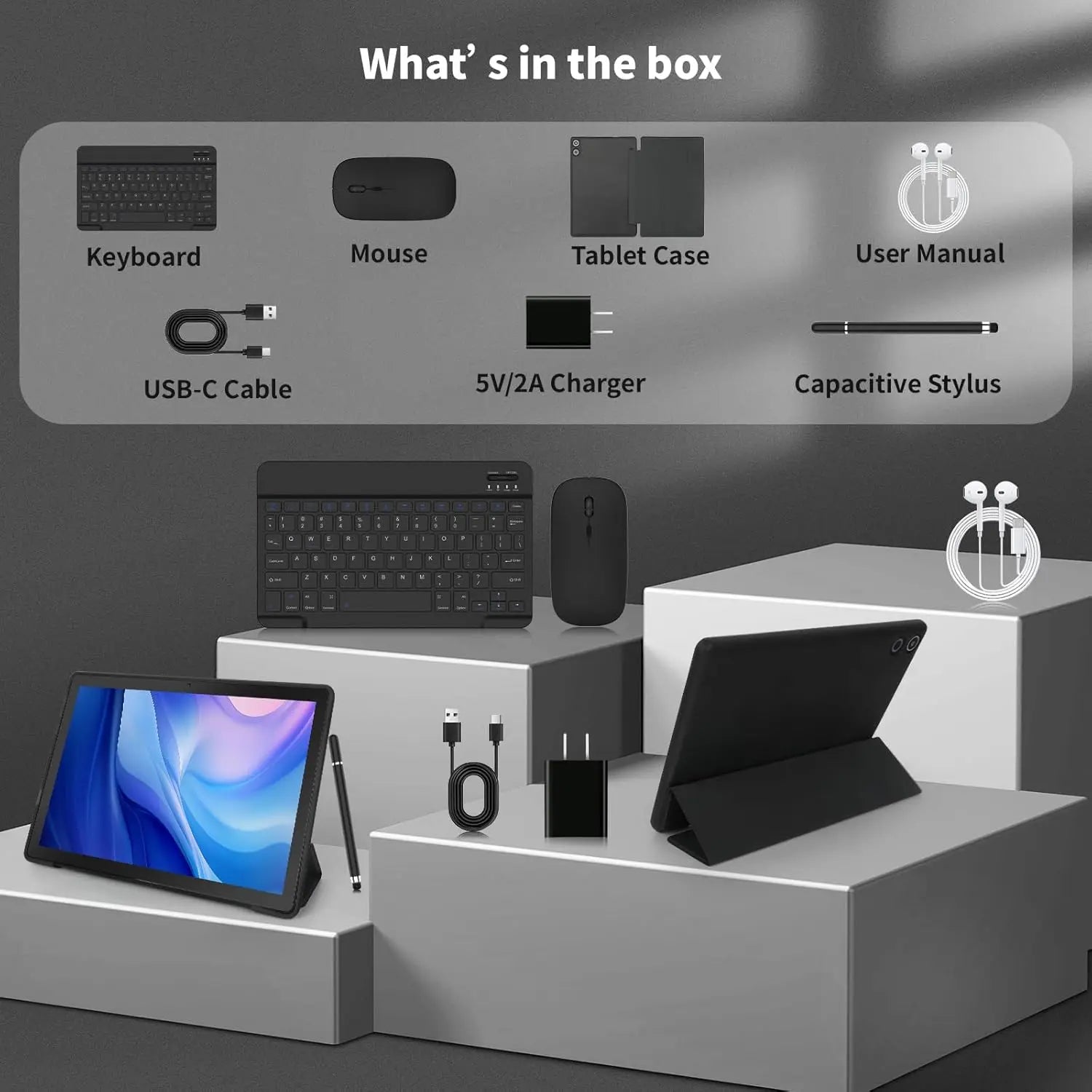 A10L 10 Inch Android Tablet 12GB RAM 64GB ROM IPS HD Touch Screen with Keyboard Case Mouse Stylus 8 in 1 Tablet Kit Lootquake LLC