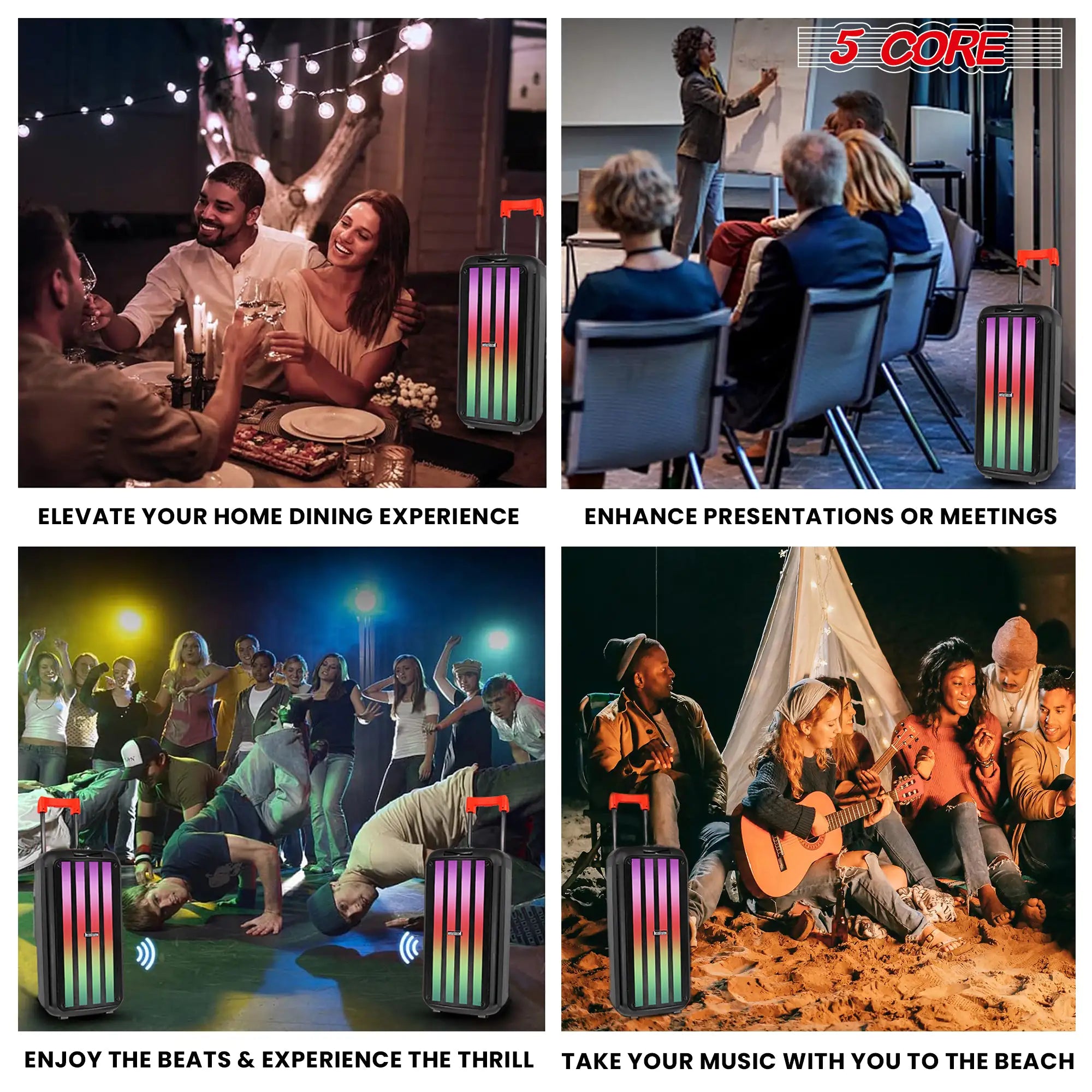 5Core Bluetooth Party Speaker 8 inch PA RGB Partybox Karaoke Machine + 2 Wireless Mic Pi-Mart