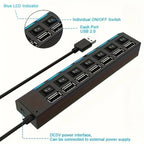 USB 2.0 Hub 5Gbps High Speed Multi USB Ports Power Adapter Expander LED USB 4/7 Ports Splitter With Switch For Laptop Computer