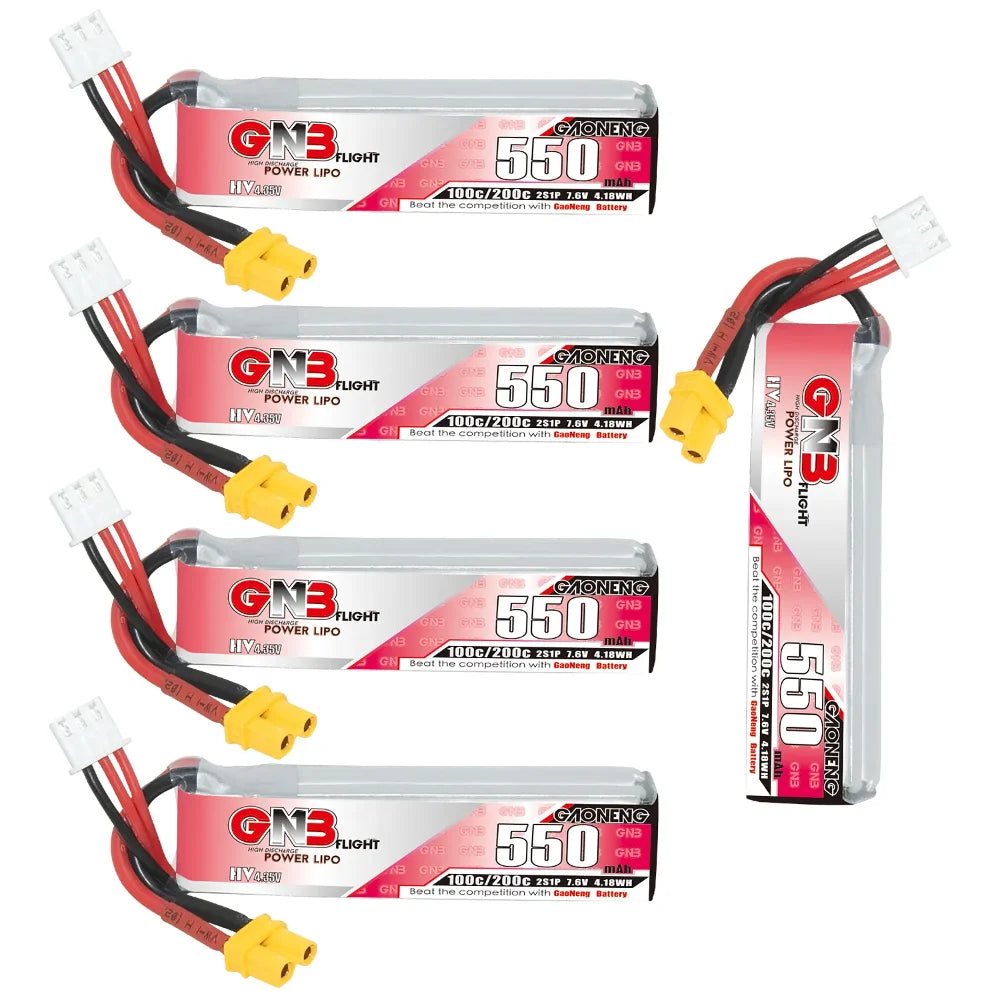 GNB 2S 7.6V 550mAh 100C/200C HV Lipo Battery For Happymodel FPV Racing Cine Whoop BetaFPV RC Drone With XT30U-F Plug