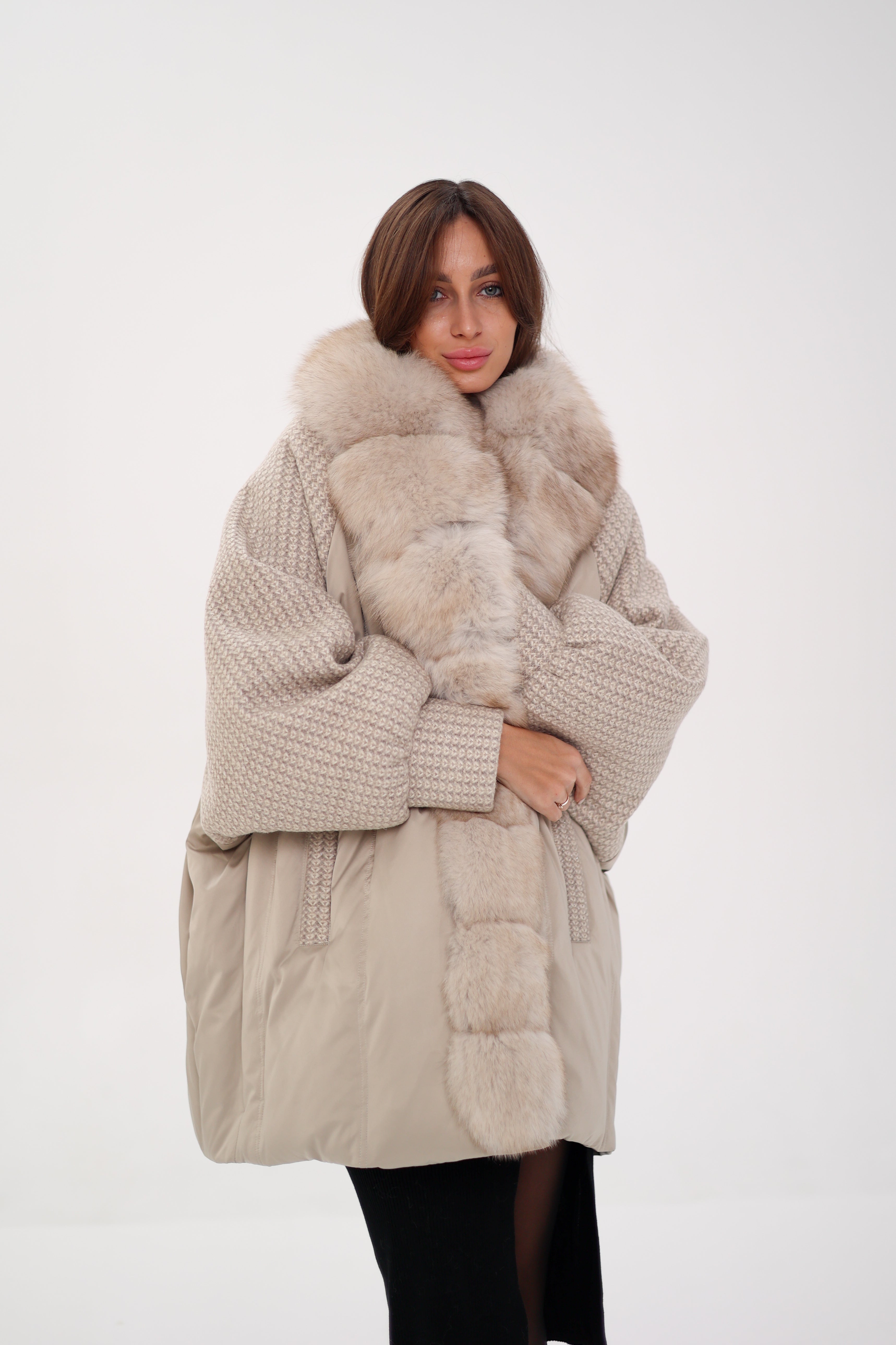 Genuine Polar Fox Boucle Down Coat - SJB-DIAMOND ELITES