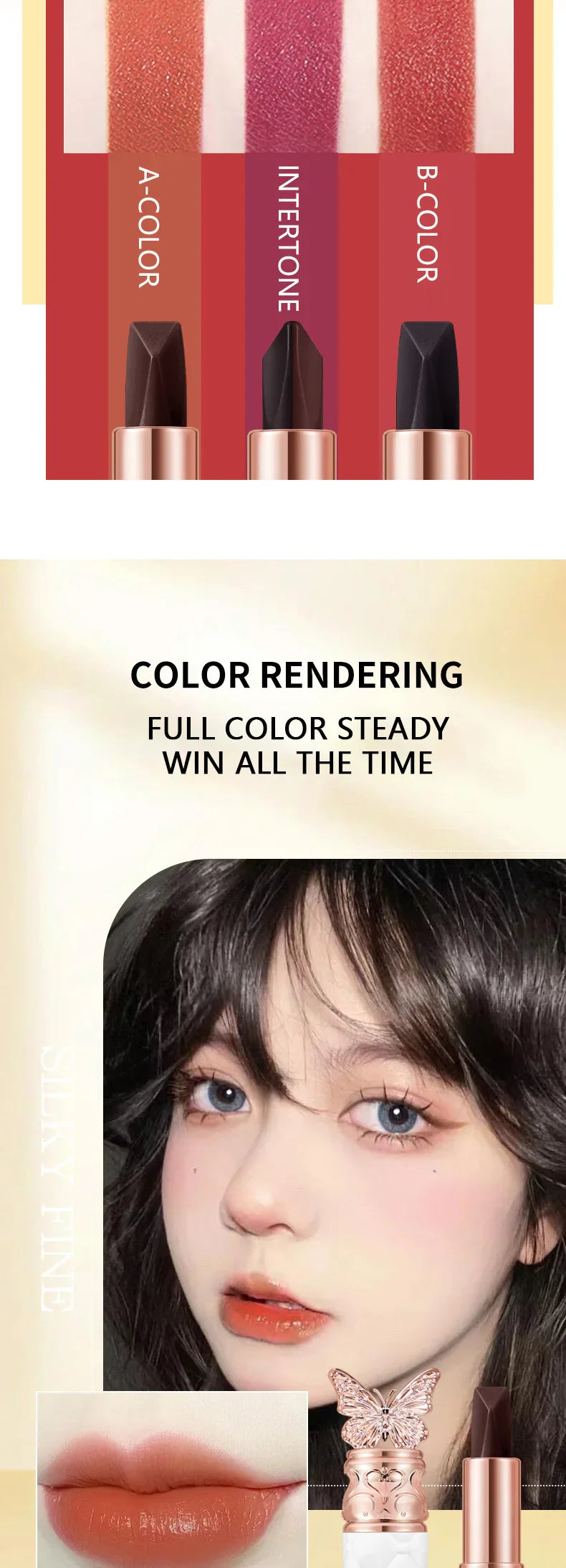 Ocheal Satin-Like Color-Holding Tri-Color Lipstick  Waterproof Long Lasting Liquid Lipstick Tint Moisturizing Tear Off Lip Stain Lootquake LLC