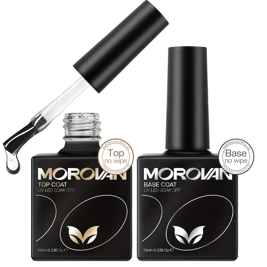 Morovan Gel Base Top Coat-Soak Off Gel Nail Polish ideal for beginners offers long-lasting UV glossy shine Perfect for home use Lootquake LLC