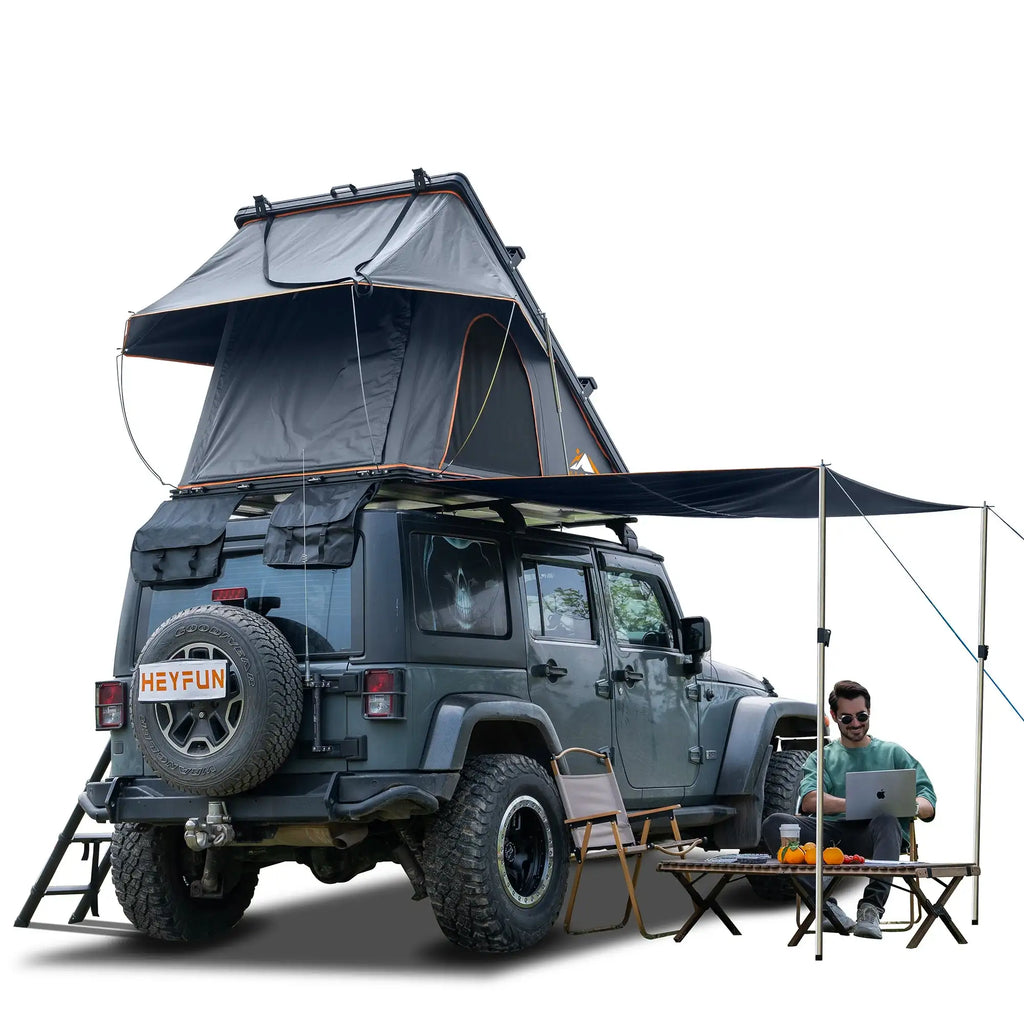 Adventurer Plus Rooftop Tent Hardshell with Side Awning, Air Conditioner Outlet with Bracket, Replaceable Rain Flies