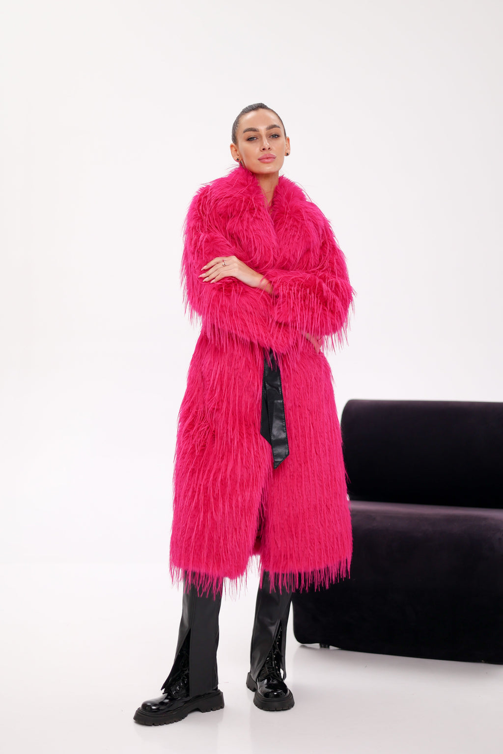 Faux Ostrich Effect Fur Coat - SJB-DIAMOND ELITES