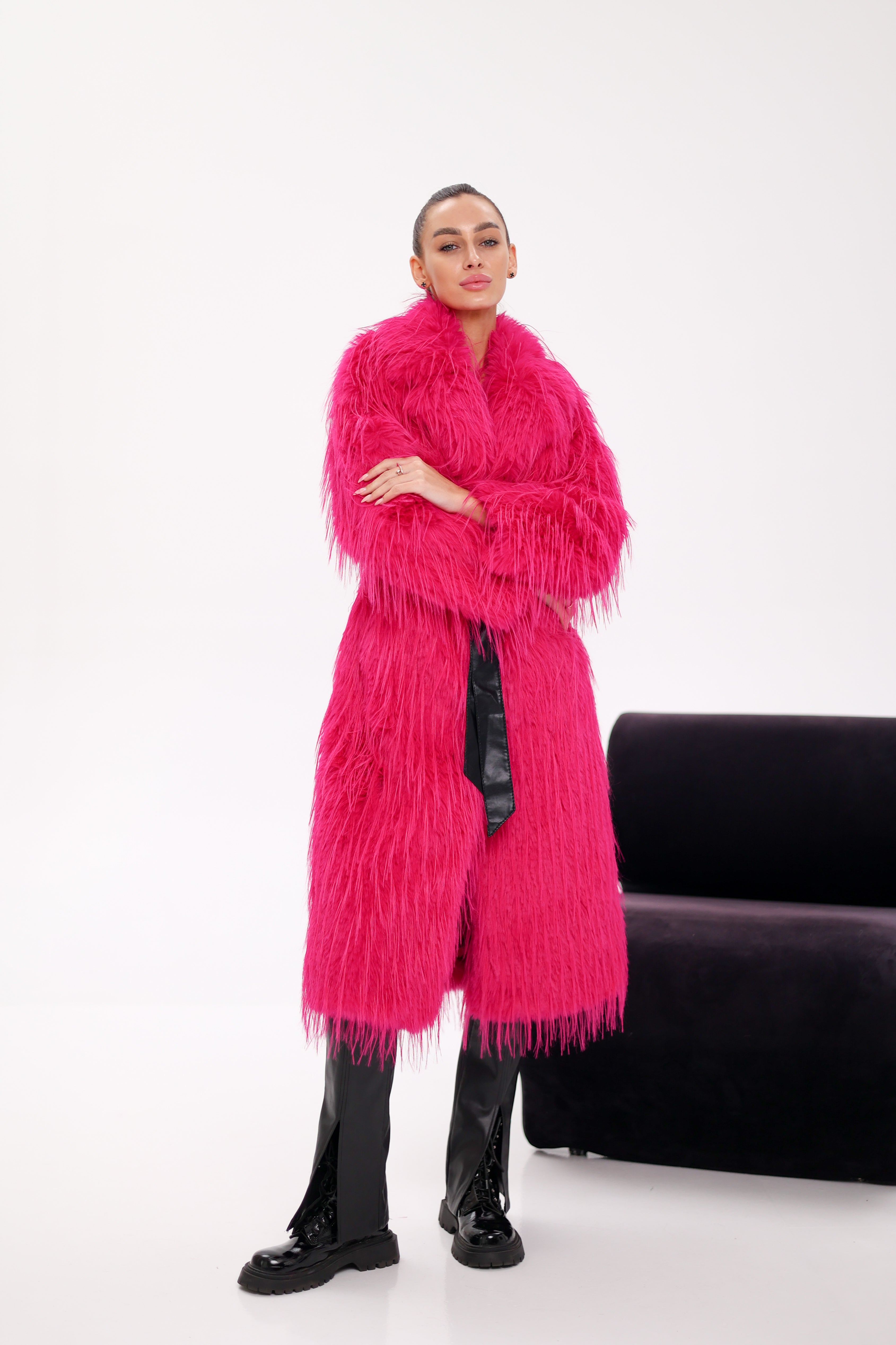 Faux Ostrich Effect Fur Coat - SJB-DIAMOND ELITES