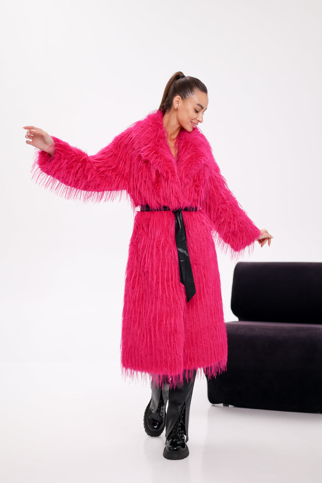 Faux Ostrich Effect Fur Coat - SJB-DIAMOND ELITES