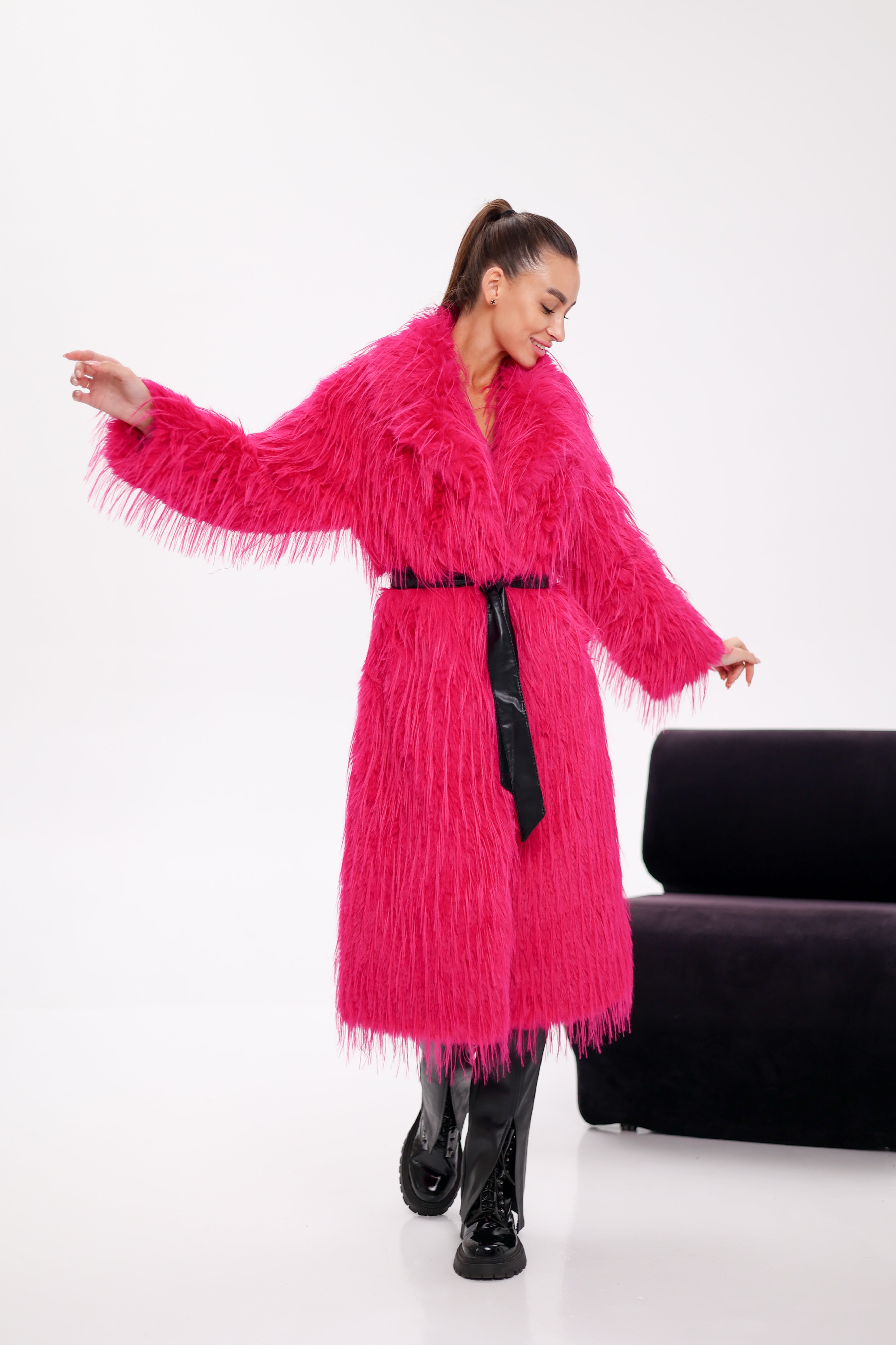 Faux Ostrich Effect Fur Coat - SJB-DIAMOND ELITES