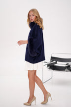 Genuine Polar Fox Fur Cashmere Blend Poncho in True Navy - SJB-DIAMOND ELITES