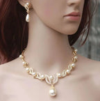 Crystal Rhinestone Pearl Necklace And Earrings Suite Pi-Mart