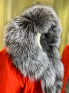 Roma Genuine Silver Fox Fur Rabbit Fur Insulated Parka in Red Alaska® Outerwear Company