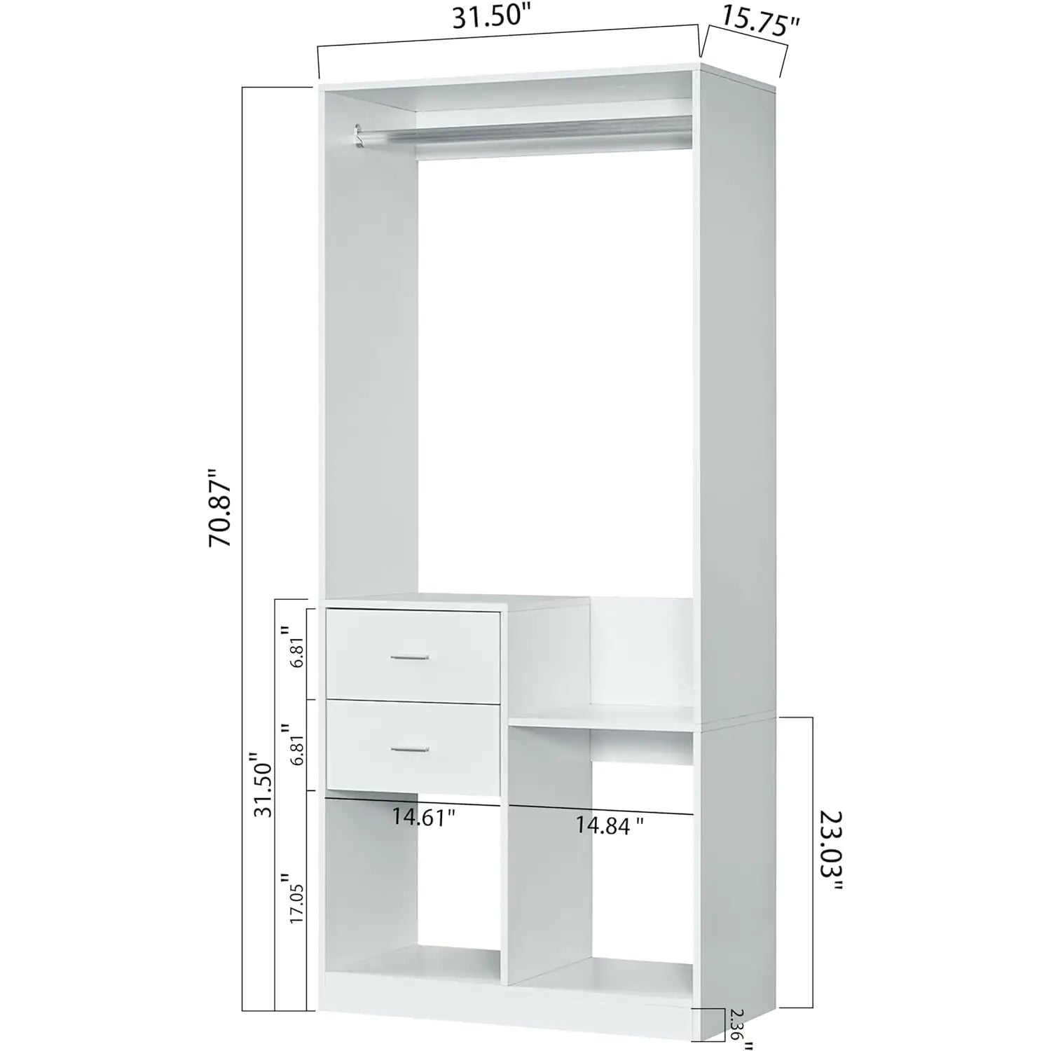 302 Freestanding Closet System 71"H Closet System with Drawers, Wooden Wardrobe Closet Organizer System with Closet Drawers, clothes organizer Clothing Racks for Hanging Clothes with Closet Shelves Wall Mounted, White Pi-Mart
