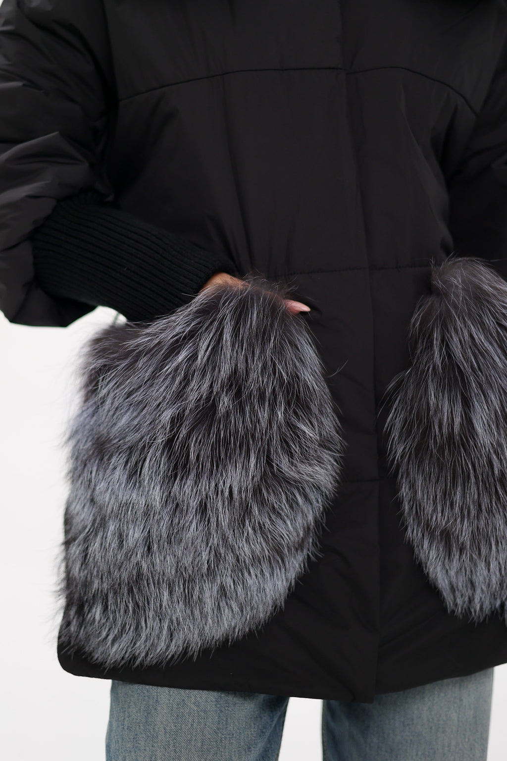 Genuine Silver Fox Down Fill Coat - SJB-DIAMOND ELITES