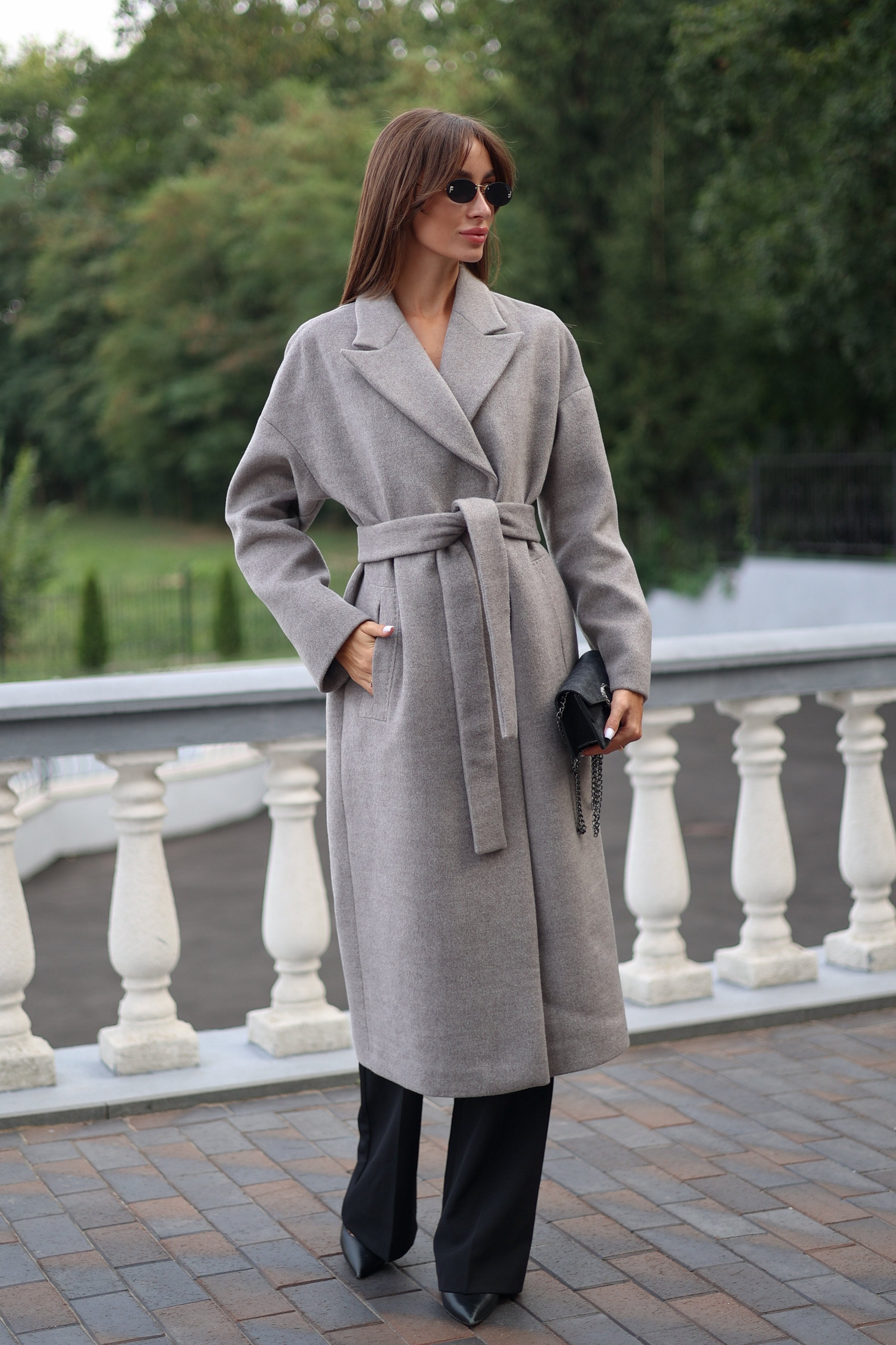 Classic Wool Blend Coat in Grey - SJB-DIAMOND ELITES