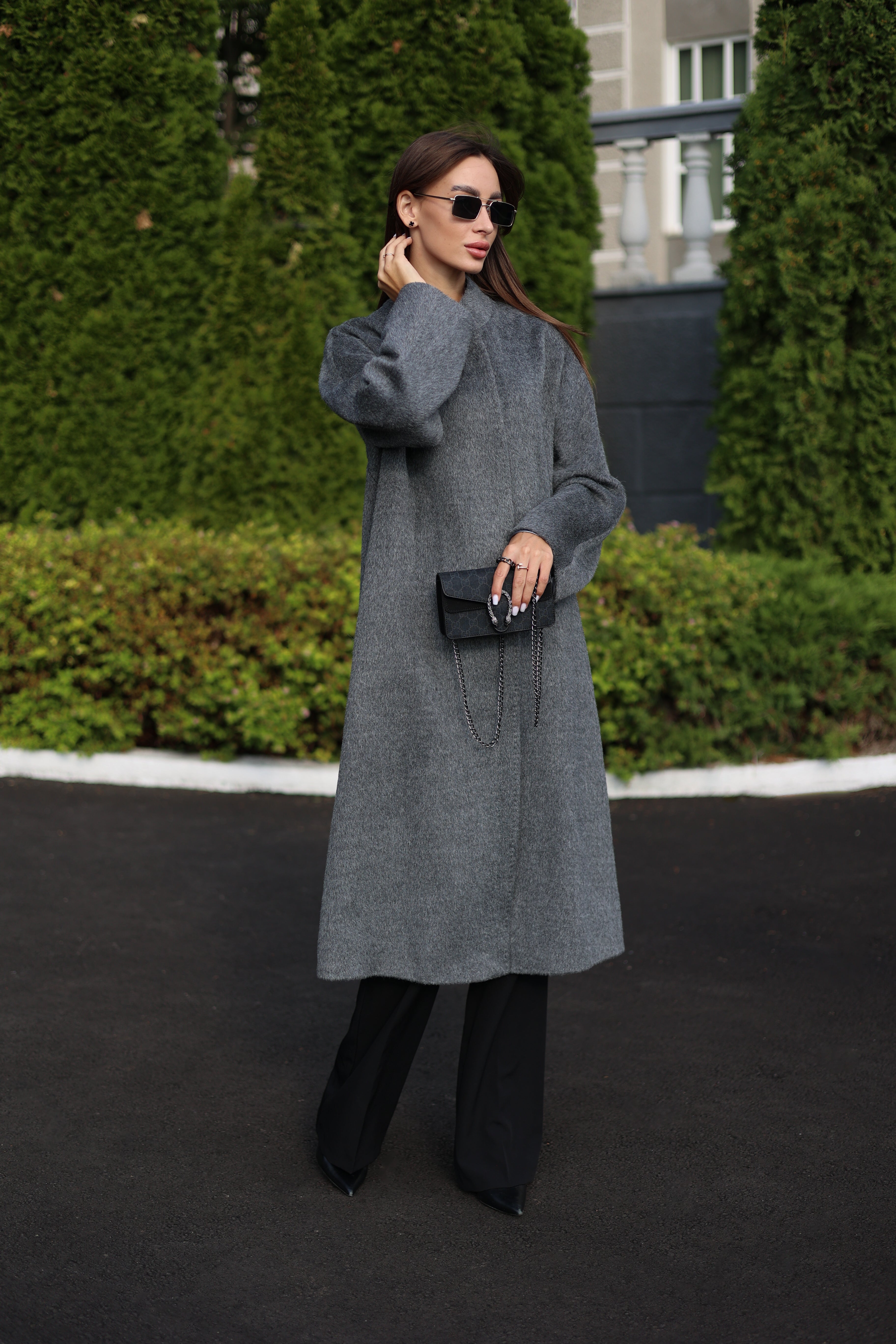 Alpaca Wool Blend Coat in Soft Grey - SJB-DIAMOND ELITES