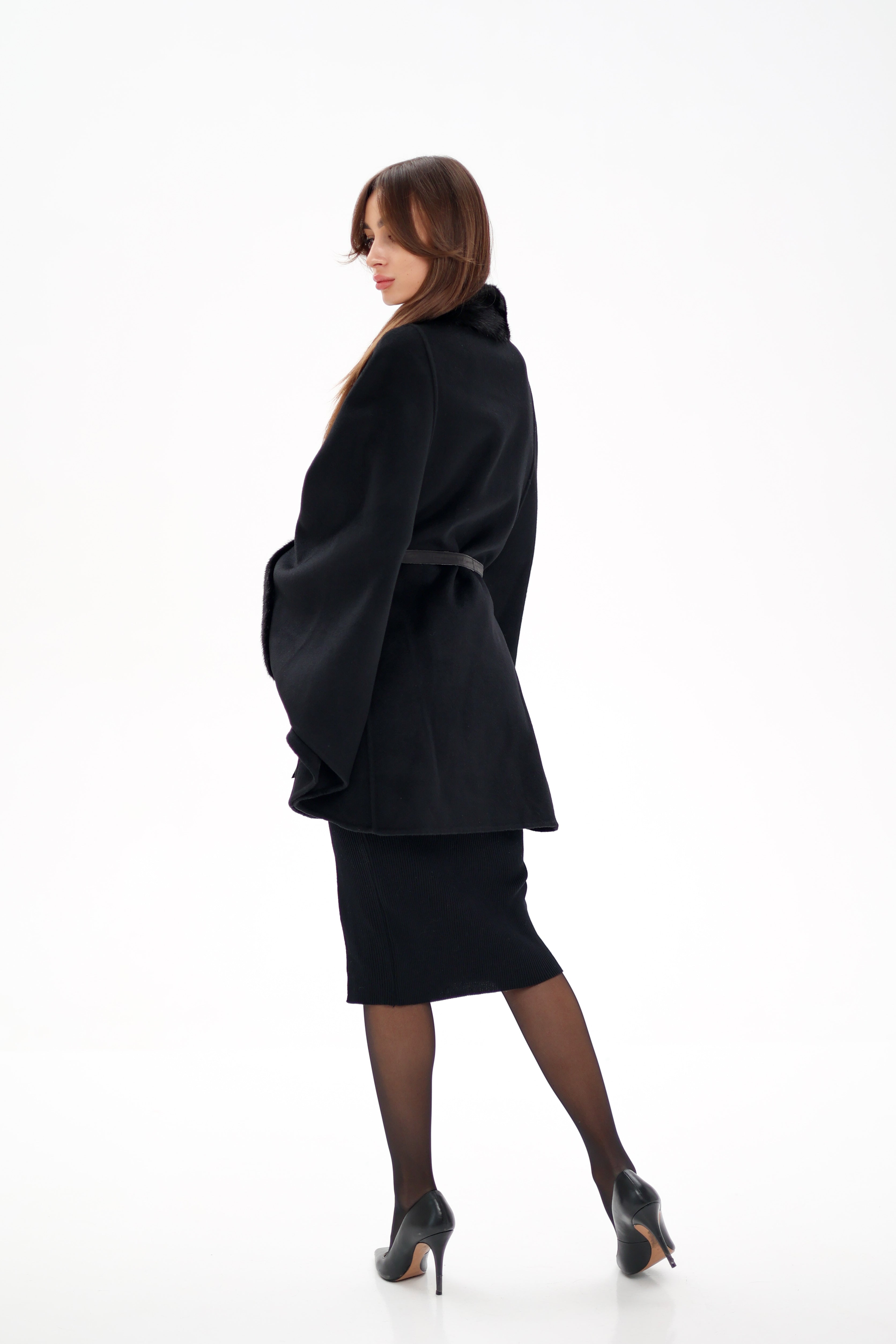 Genuine Scandinavian Mink Fur Double Face Wool Poncho - SJB-DIAMOND ELITES